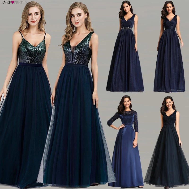 Ever Pretty Выпускные платья 2020 элегантные темно синие трапециевидные с круглым