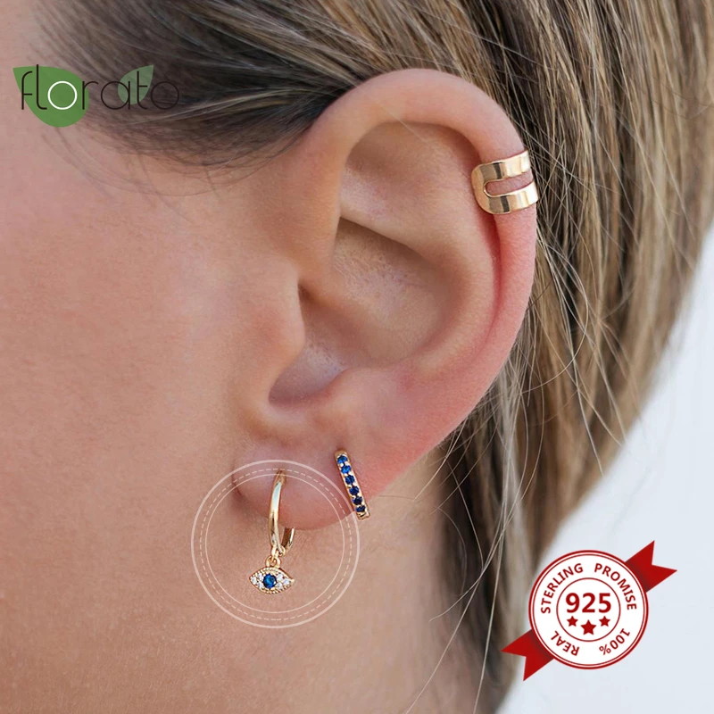 Серьги кольца женские из серебра 925 пробы с синими кристаллами|Серьги-кольца| |