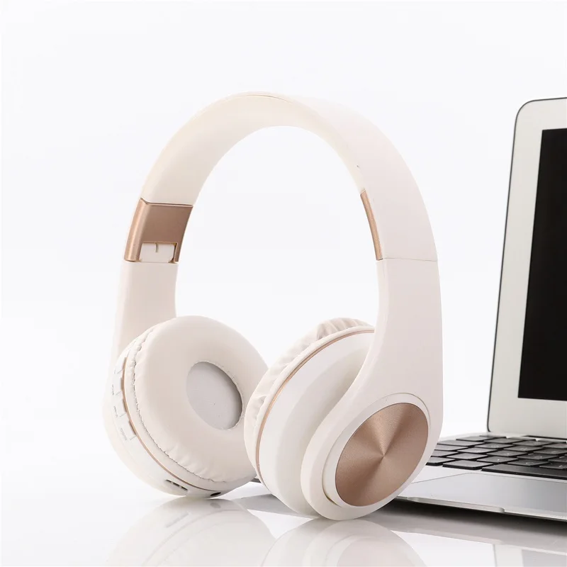 Розовые Bluetooth наушники проводные беспроводные наушники Bluetooth гарнитура Складные стерео игровые наушники с микрофоном Поддержка TF карты - Цвет: Белый