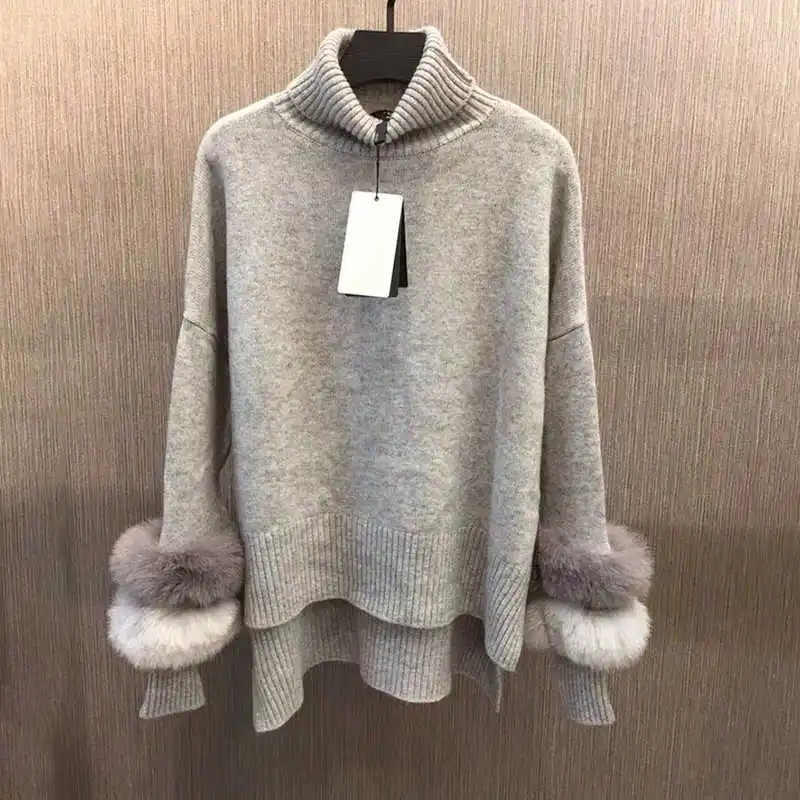 CHICEVER лоскутный меховой плюшевый свитер для женщин водолазка хит цвета