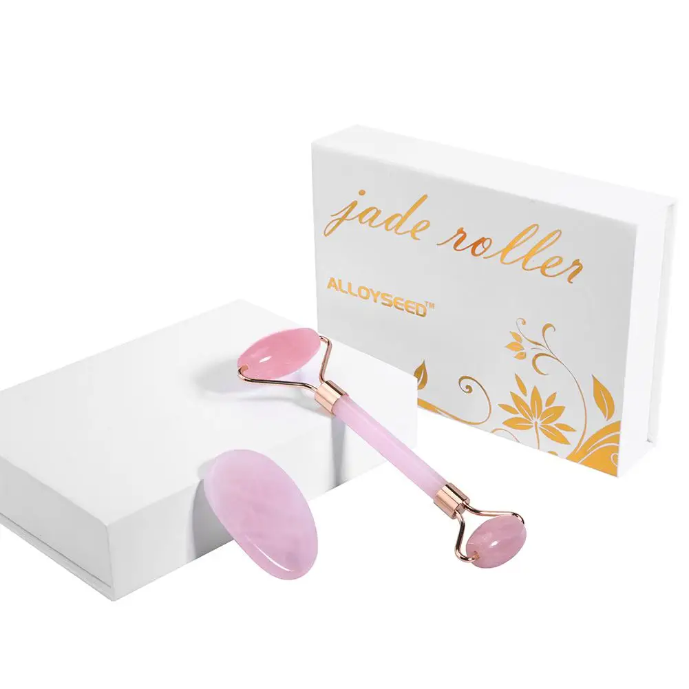 Розовый КВАРЦЕВЫЙ ролик для массажа лица глаз тела анти старения красоты Набор
