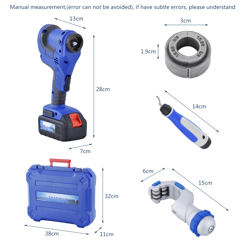 

Cordless Electric Flaring Tool Kit CT-E800AM with Scraper Tube cutter Spare Battery Steel Bar for 1/4'~3/4"(6mm-19mm)