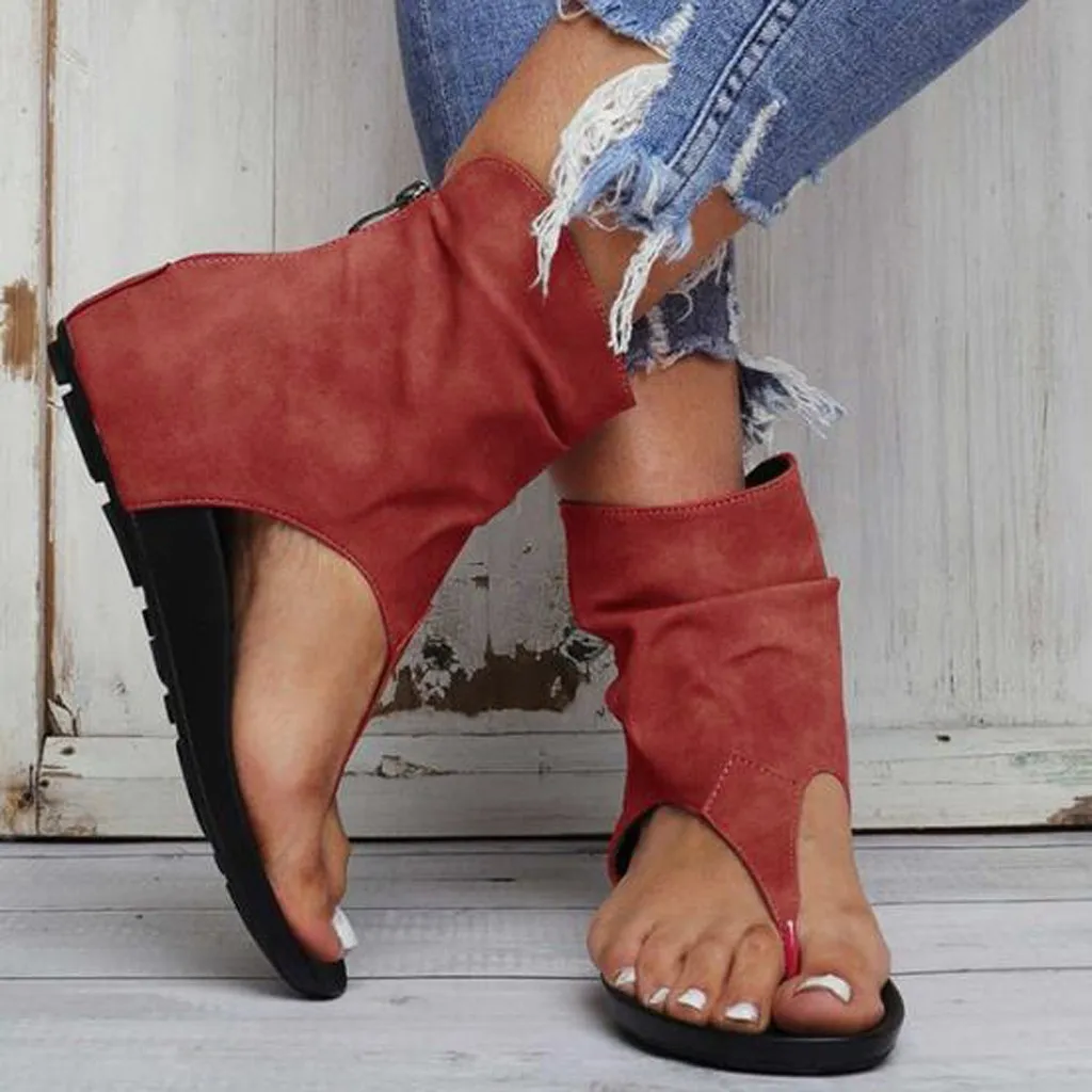 Летняя обувь в римском стиле Женские замшевые дышащие сандалии на плоской