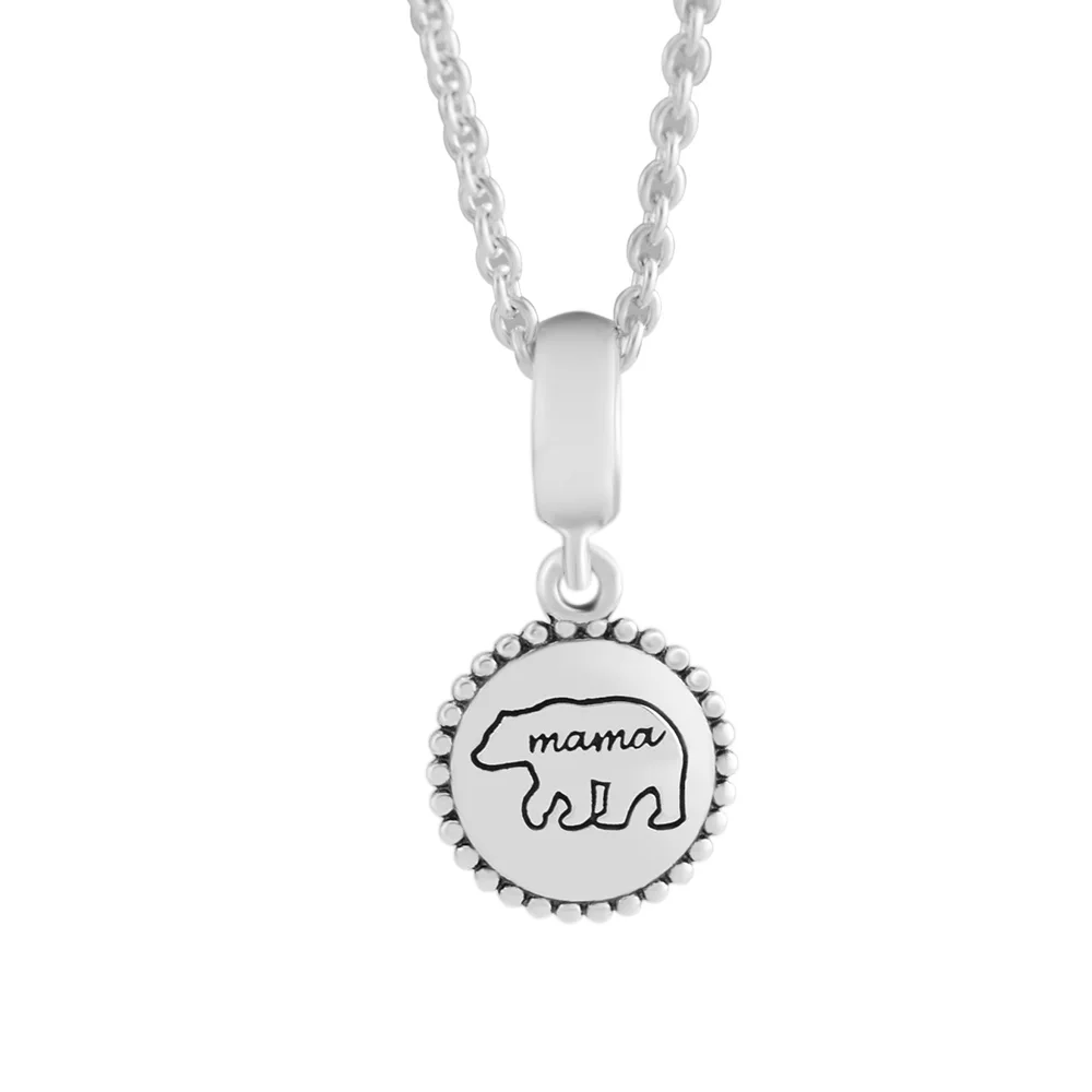 Натуральная 925 пробы серебро медведя и надписью Mama с позолоченным кольцом