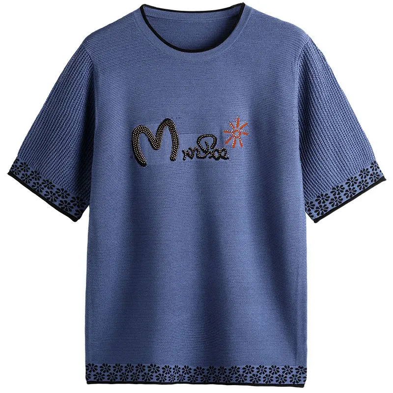 

YISU 2021 New Women's clothing Summer Knitted Sweater Loose Printing Jumper Female Pullover O neck Short sleeve Casual sweater