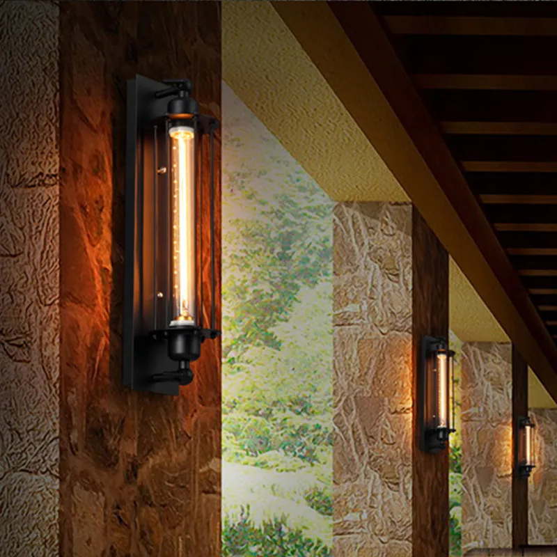 Старинные ретро черная железная труба настенный светильник E27 промышленный