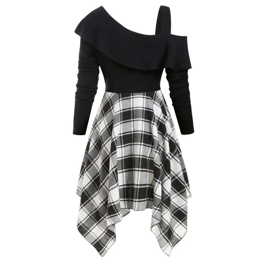Осень 2020 Вечерние вечернее клетчатое платье женское эстетическое с косым