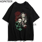 Футболки Tanjirou and Nezuko с изображением рассекающего демонов, японские аниме киметасу No Yaiba Harajuku Ulzzang, готические летние футболки с коротким рукавом, топы