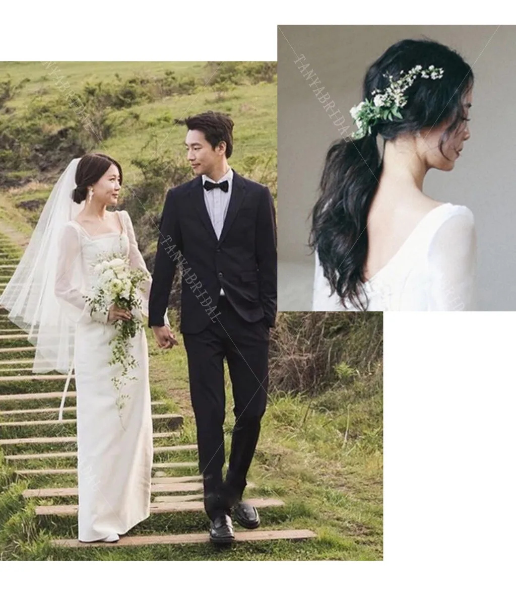 Простые Свадебные платья 2021 платье невесты с квадратным вырезом и длинными