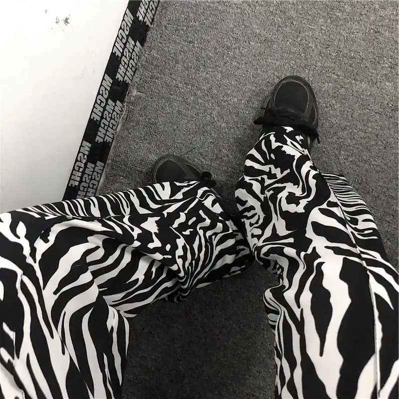 Брюки женские с принтом зебры Модные свободные прямые универсальные