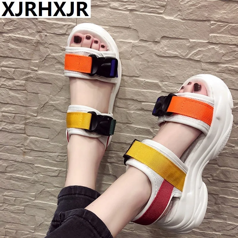 Сандалии XJRHXJR женские на платформе босоножки танкетке массивная сетка открытый