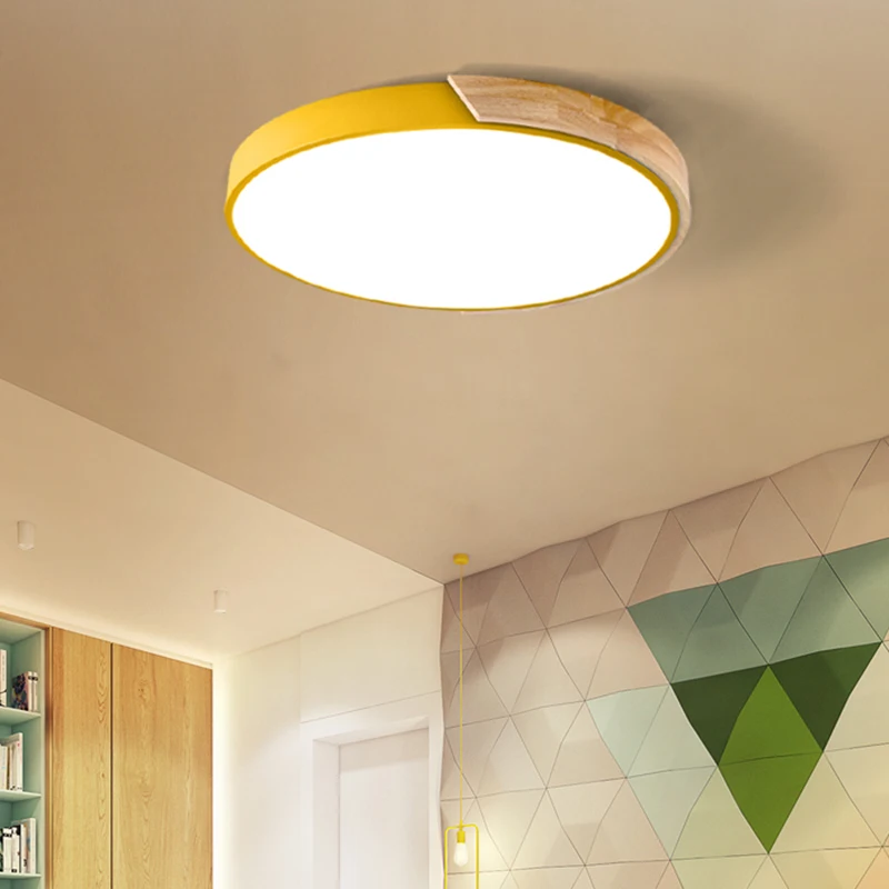 

Nordic 5cm ultra-thin LED Ceiling light Round Acrylic Wood Remote Control ceiling Lamp For dining room Living Room kid's room