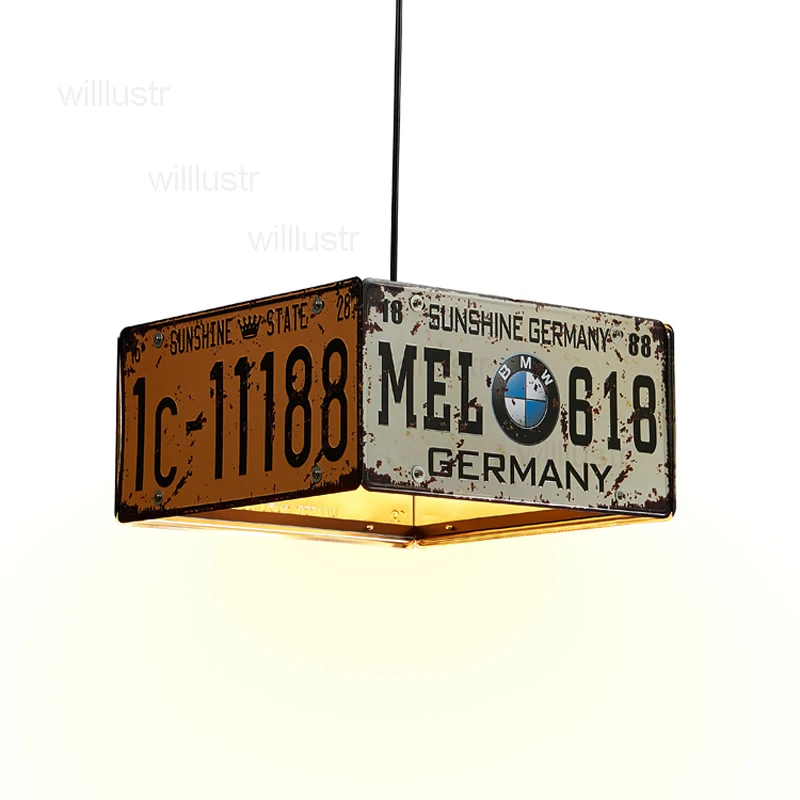

vintage license plate pendant lamp iron number retro suspension light metal lighting dinning room restaurant hotel loft bar shop