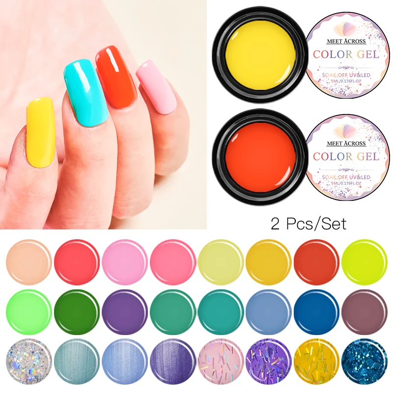 MEET ACROSS 2 шт 5 мл Сладкий Цветной гель для ногтей Светодиодный УФ-гель лак