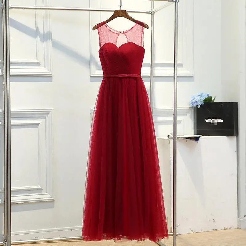 

Evening Dresses Long 2022 New Simple O Neck Sleeveless Lace Up Plus Size Evening Gown Navy Blue And Wine Red Fashion Party Dress