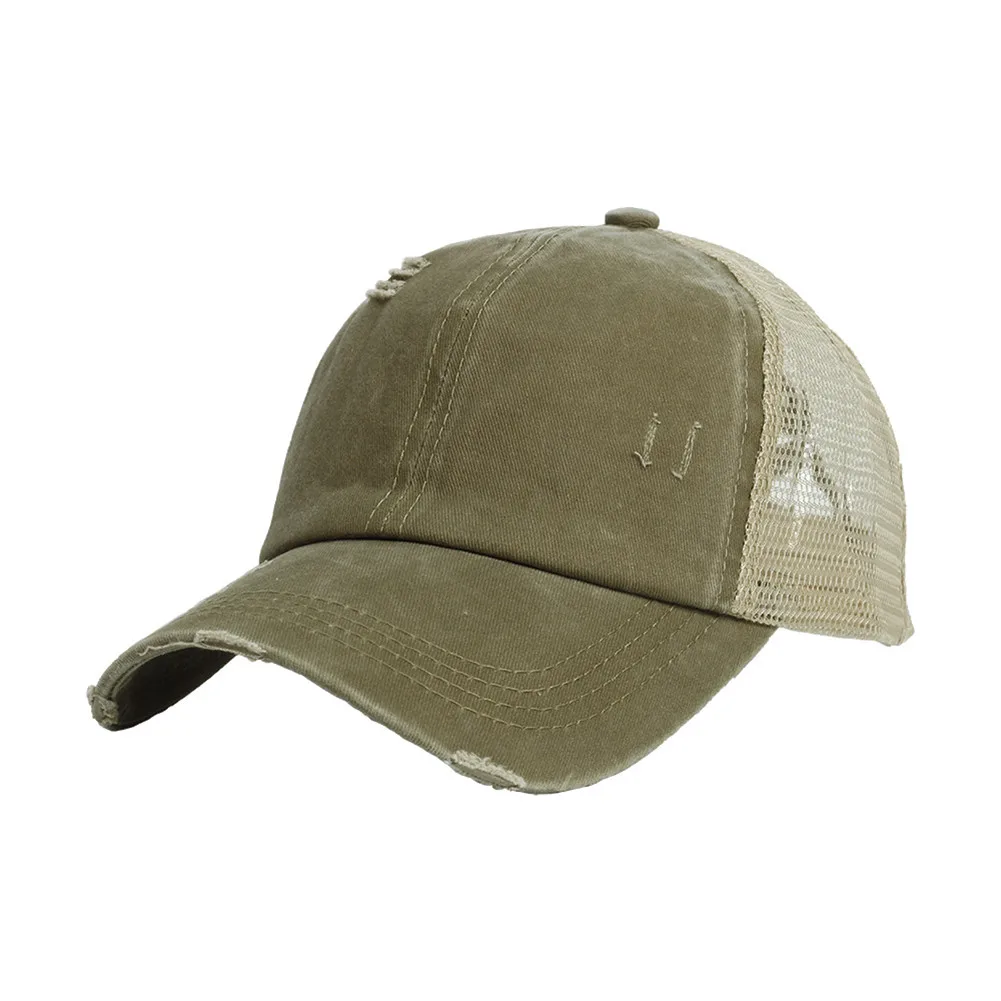 

Fashion Anti Sun Ripped Mesh Ponytail Criss Cross Baseball Cap Adjustable Hat for Women BMF88