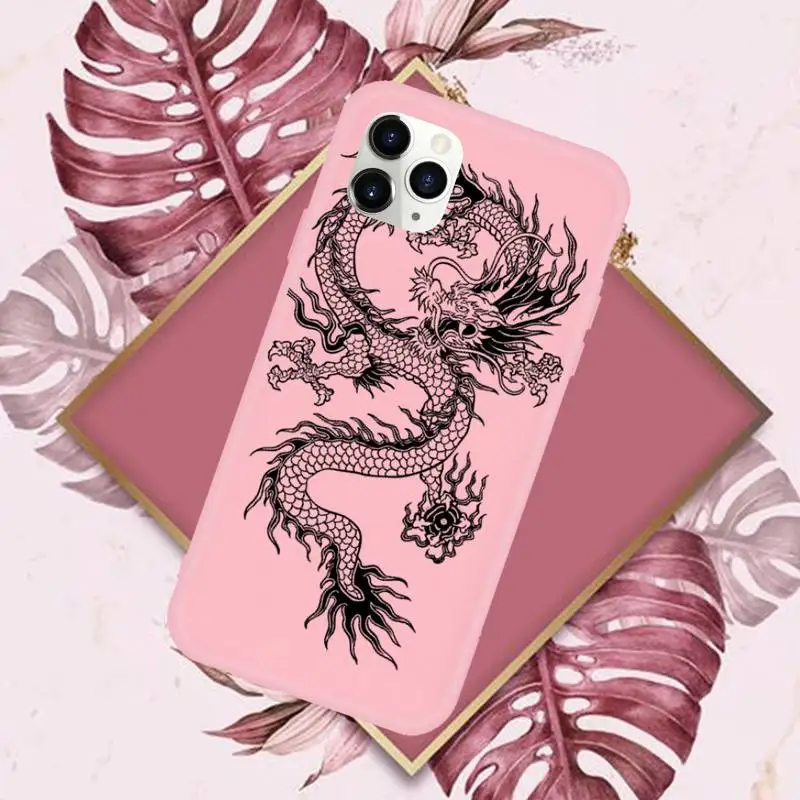 

Art Dragon fashion black Phone Case Candy Color for iPhone 11 pro XS MAX 8 7 6 6S Plus X 5S SE 2020 XR