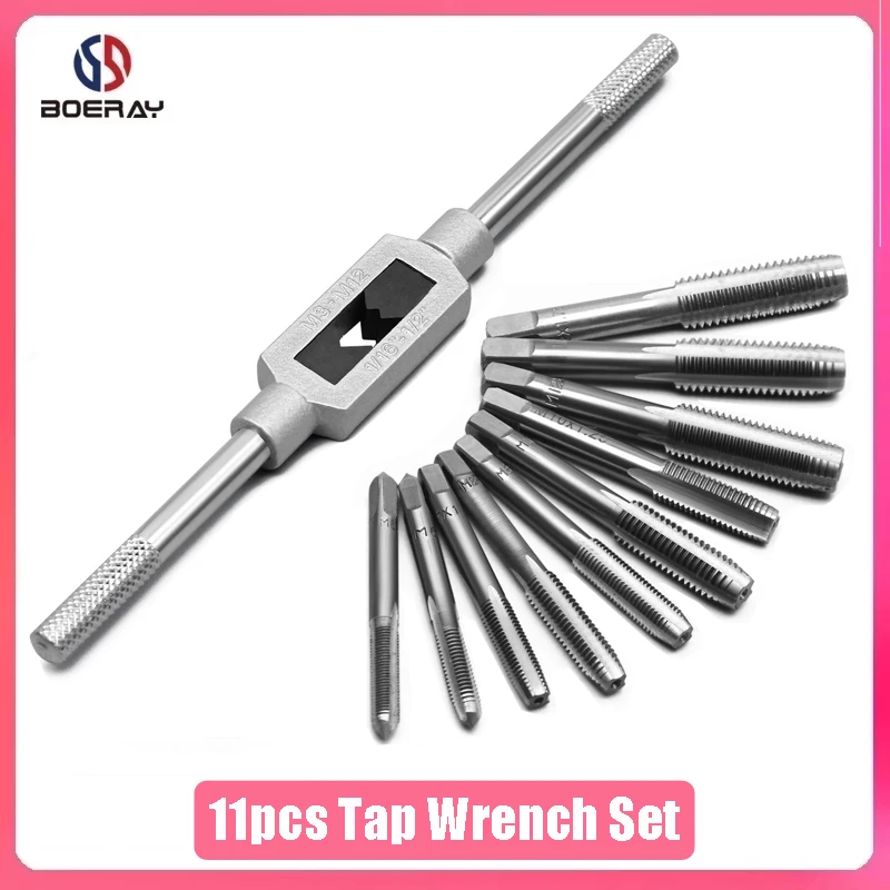

8pcs/11pcs Metric Thread Tap Wrench Drills Set M3-M12 Tap Drill Holder Adjustable Wrench Tapping Hand Tools