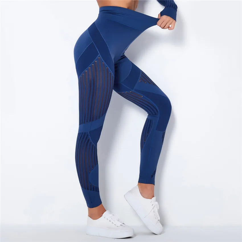 

Seamless knitted women's yoga pants sexy striped moisture wicking yoga pants sports running fitness pants DS52