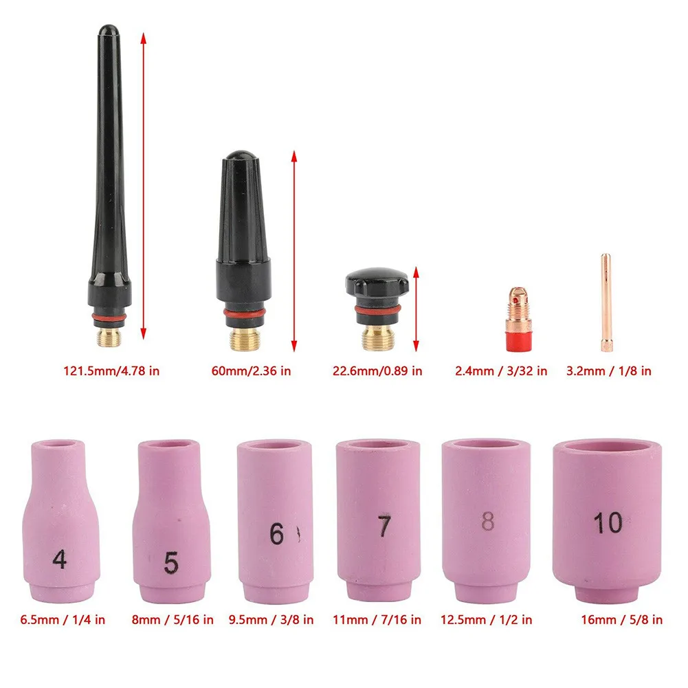 

TIG Welding Torch Stubby Gas Lens For WP17 WP18 WP26 TIG Pyrex Glass Cup Spares Kit Durable Practical Accessories