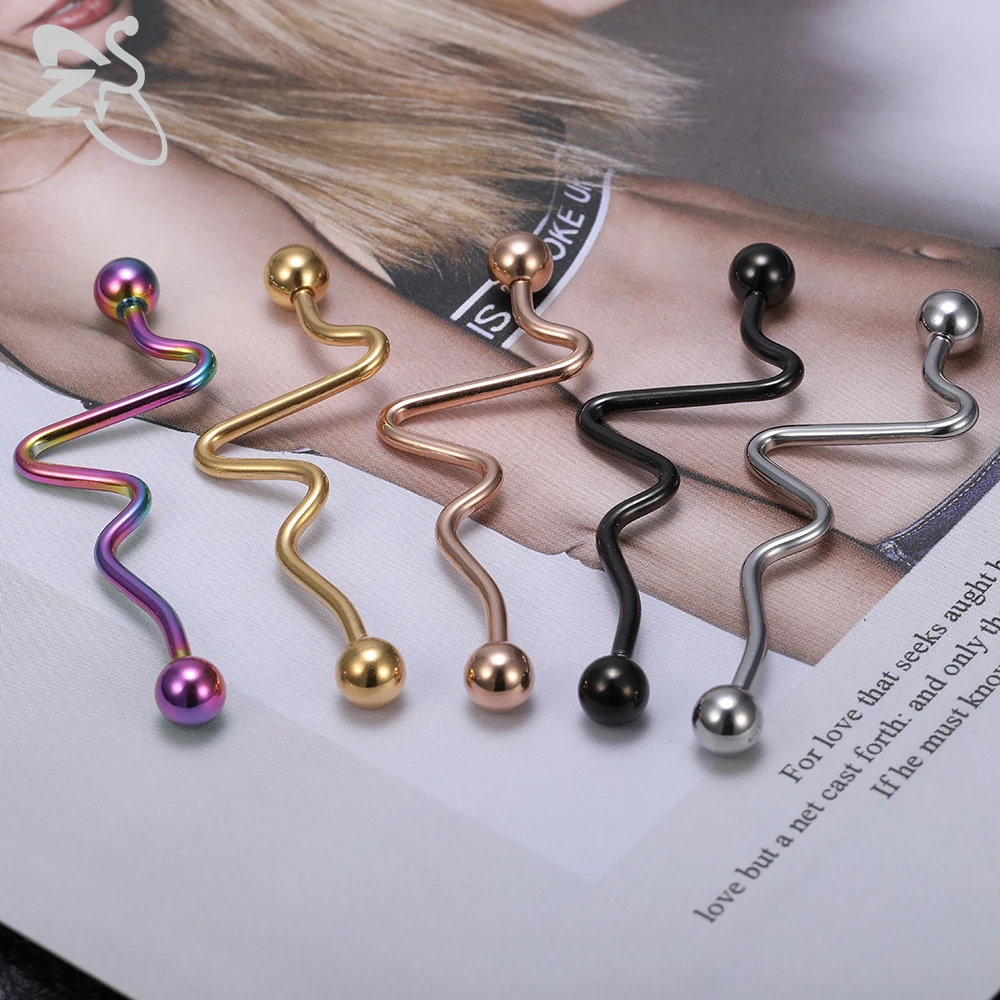 ZS 1 PC Colorful Stainless Steel Long Industrial Barbell Ring For Women Men 14g Snake Ear Tragus Helix Ear Piercing Body Jewelry