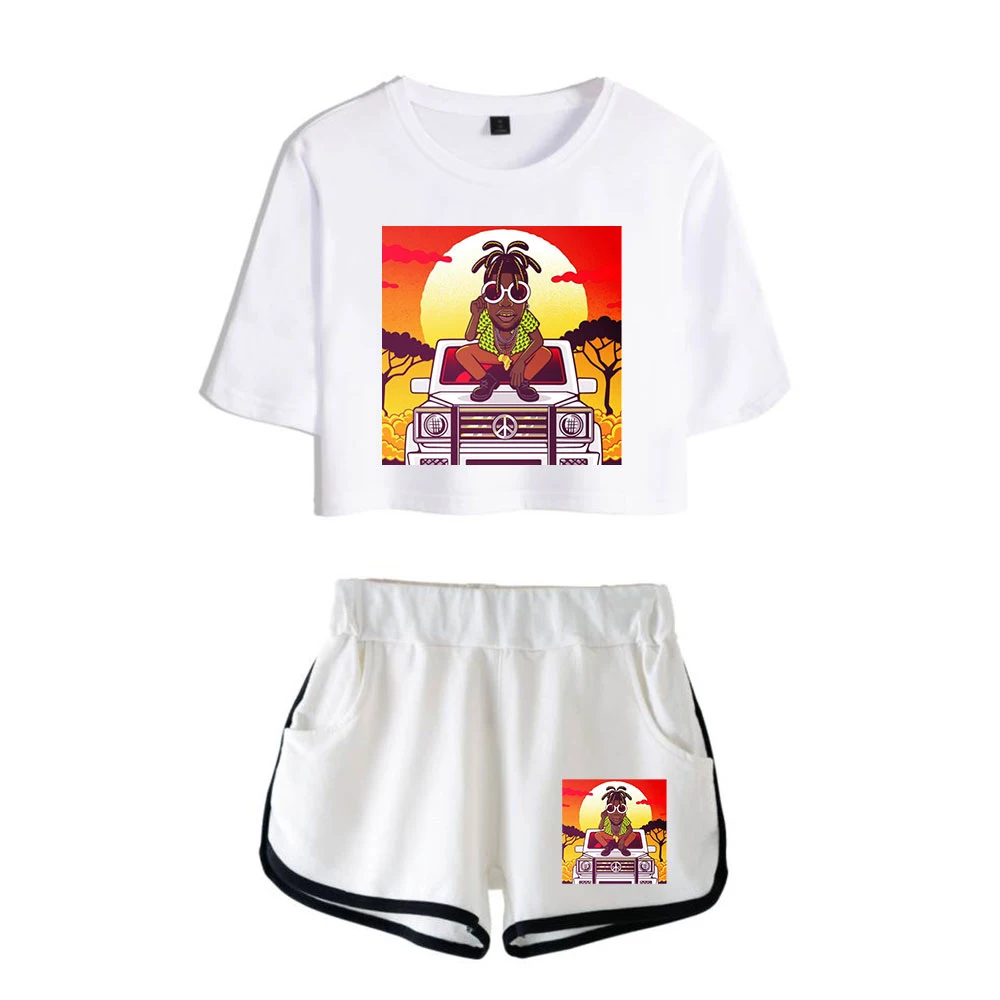 

Burna Boy Clothes Female Tracksuit Two Piece Set Summer Short Sleeve Crop Top+Shorts Girls Suit 2021 Reggae Hip Hop Women's Sets