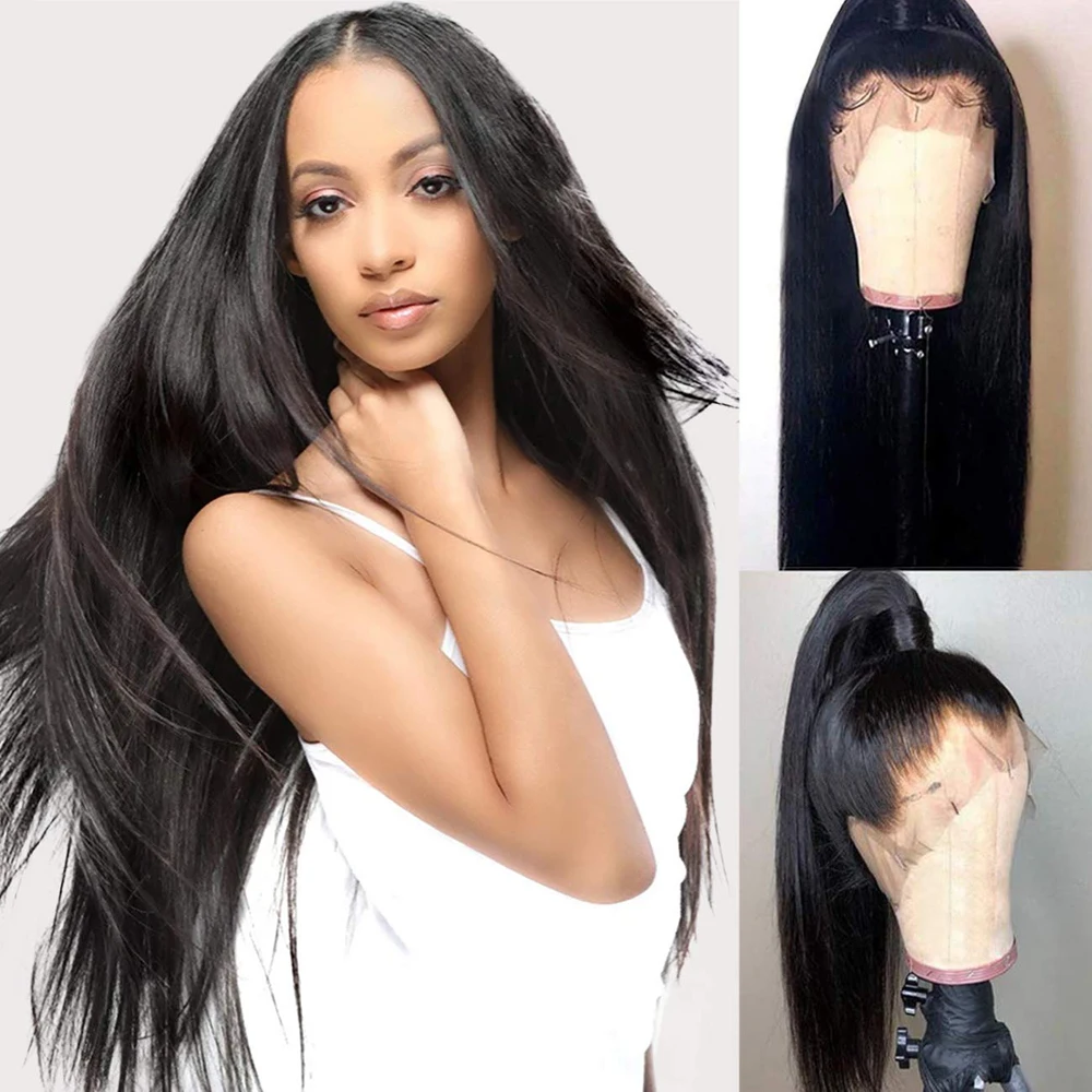 Jet Black Full Lace Human Hair Wigs Remy Long Peruvian Transparent Wig Supple Natural Pre Plucked With Baby For Women | Шиньоны и