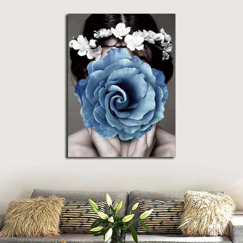 Абстрактный портрет девушки с цветами холст постер картина картины Настенная