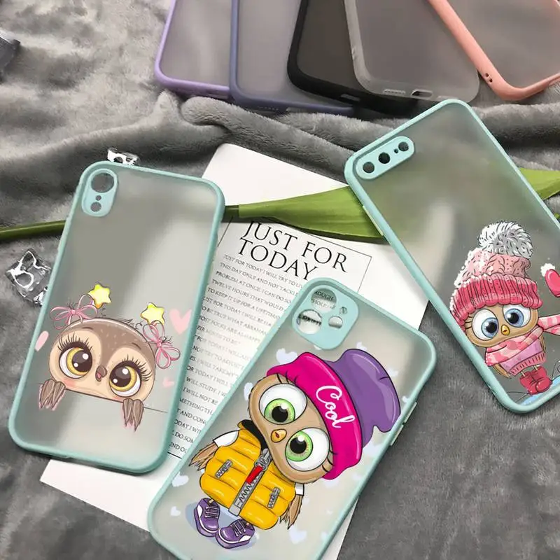 

Cute animal Owl Phone Case matte transparent For iphone 7 8 11 12 plus mini x xs xr pro max cover