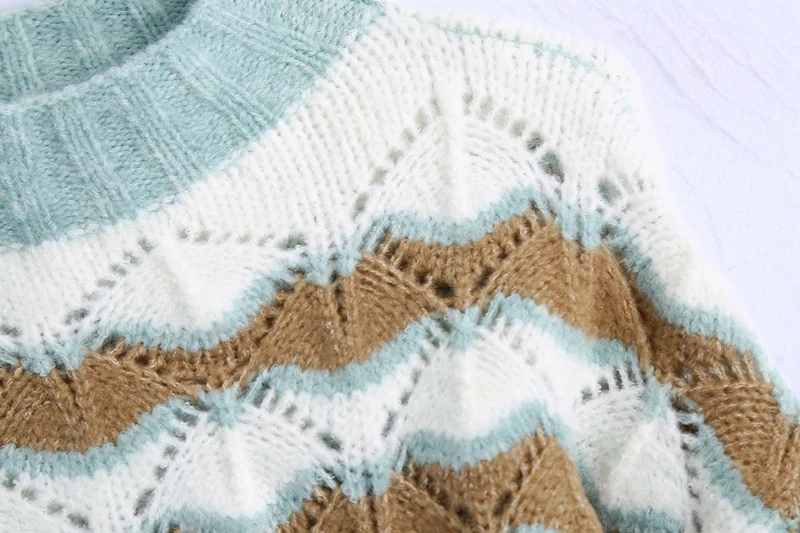 

2021 Free Inspirit New Arrival Women's Office Lady Top Matching O-neck Geometric Batwing Sleeves Pullover Short Sweaters