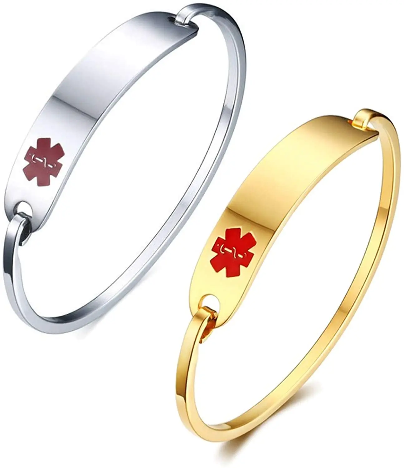 

Free Custom Personalized Engraving Stainless Steel Medical Alert Bangle Bracelet for Women Personalized Medical ID Jewelry