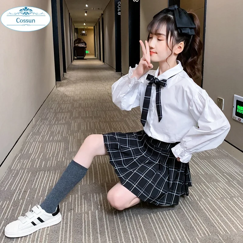 

COSSUN Girls 2020 New Autumn Clothes Children Jk Uniform Net Red 2PCS Suit Big Children Pleated Skirt College Style