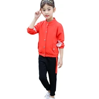 two piece clothing sets girls coat with single breasted and sweatpants autumn sportswear cotton outerwear pants teen tracksuits