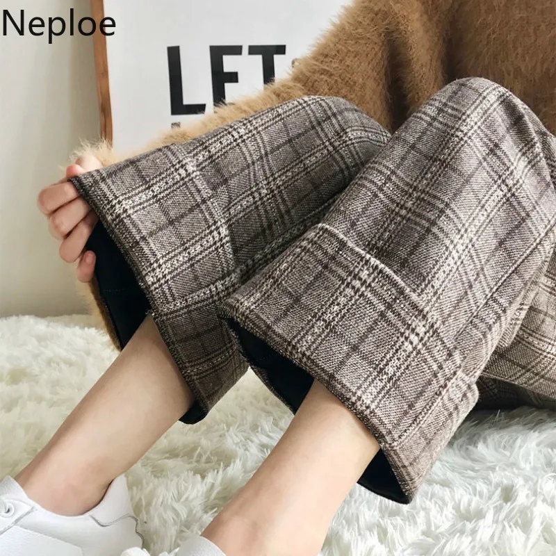 Neploe клетчатые женские брюки осень зима винтажные элегантные широкие