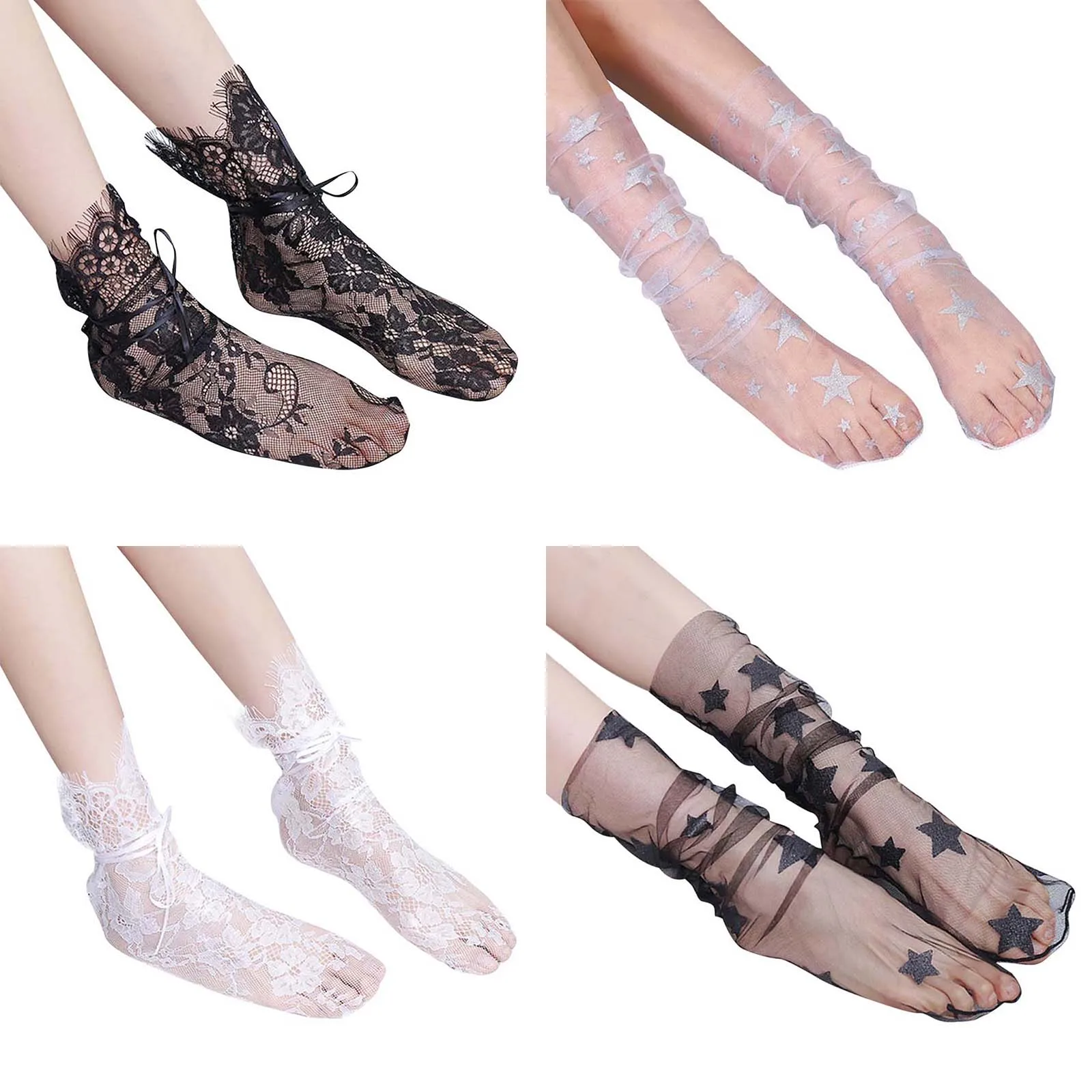 Женские блестящие свободные прозрачные тюлевые носки сетчатые сутулки со