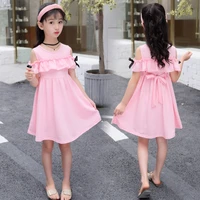 girls dress summer cotton solid kids dresses for girl fashion off the shoulder teens children princess clothes 4 6 8 10 12 years
