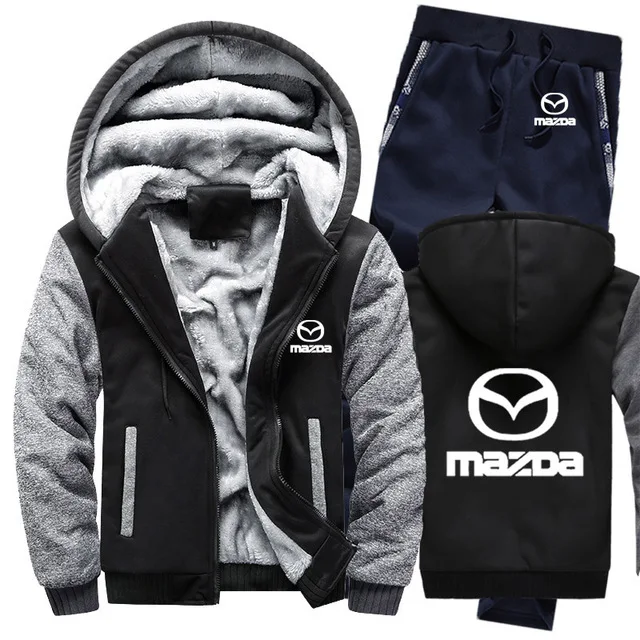 

Winter Hoodies Men for Mazda Car Logo Mens Hoodies Suit Thicken Warm Fleece cotton Zipper Tracksuit Mens Jacket+Pants 2Pcs Sets