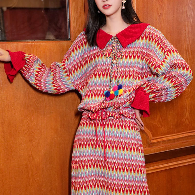 Ретро свободный богемный Национальный свитер с геометрическим узором свободные