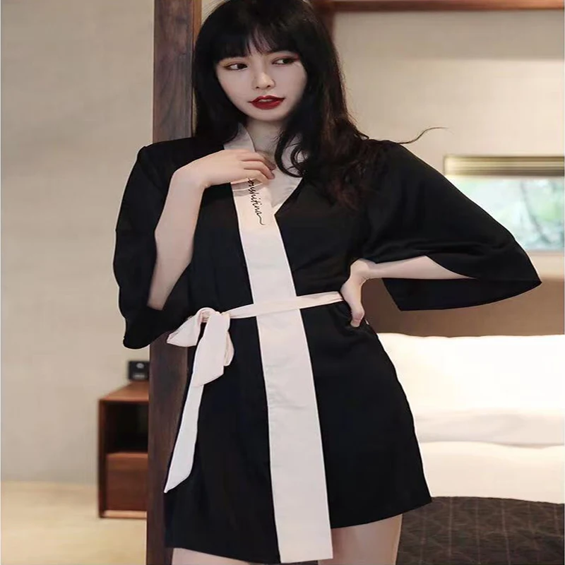 Spring And Summer Sexy Temptation Silk Short-Sleeved Thin Nightgown Female Plus Size Home Service