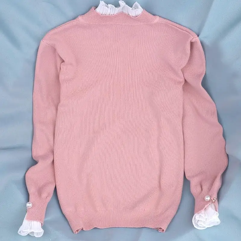 Кружевной свитер имитация двух частей пуловер для женщин осень и зима топ талия