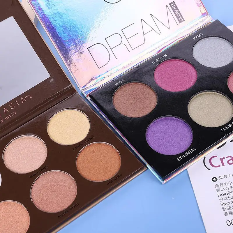

6 Colors Pallet Highlighter Facial Bronzers Palette Makeup Glow Face Contour Shimmer Powder Illuminator Highlight makeup +GIFT