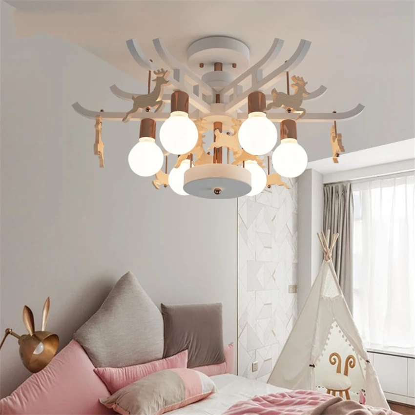 Мультяшные люстры с белым оленем для мальчиков и девочек детская лампа спальни