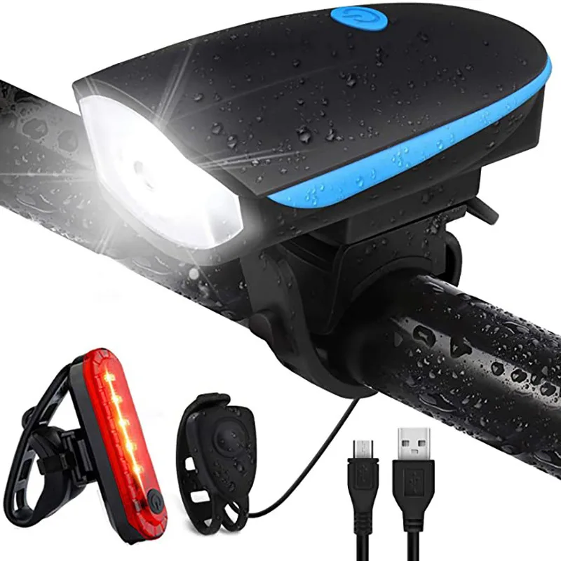 

Bicycle Light USB Charging Safety Horn Waterproof MTB Bike Front Lamp LED Flashlight Cycling Headlight Tail Light Set Rainproof
