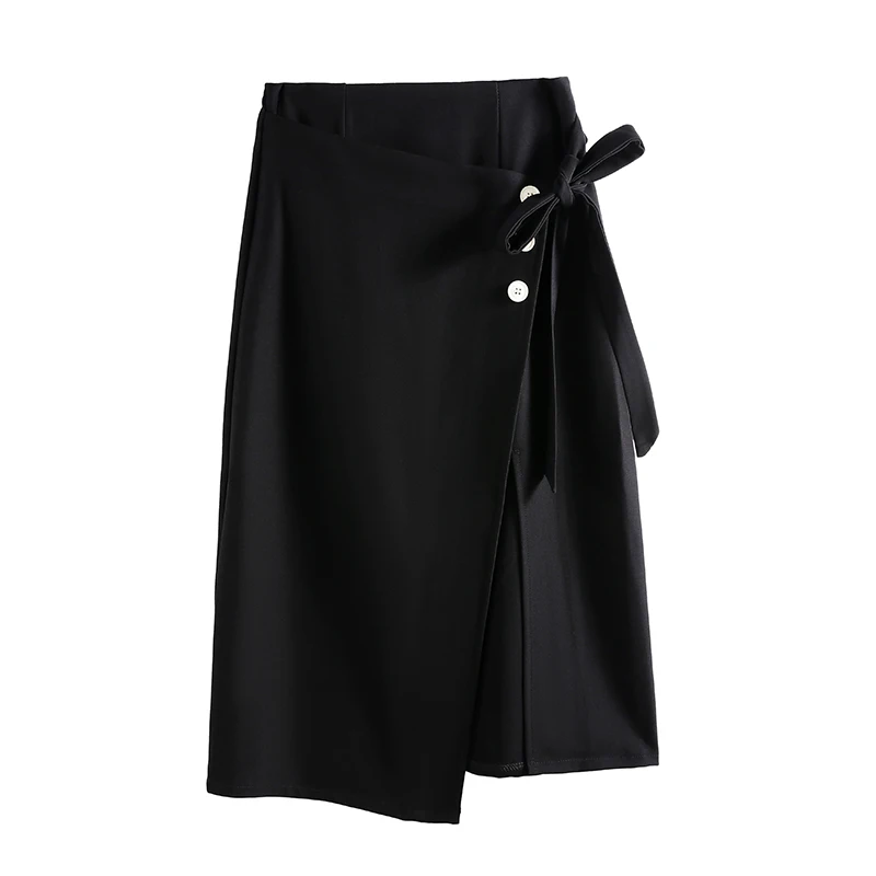 

New Spring Women Elegant Wrap Skirts Front Split Korean OL Style High Waist Chic Work Wear Drawing 2020