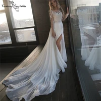 boho wedding dress 2020 beach bride dresses with slit lace appliques beaded crystal belt chiffon bohemian bridal gowns plus size