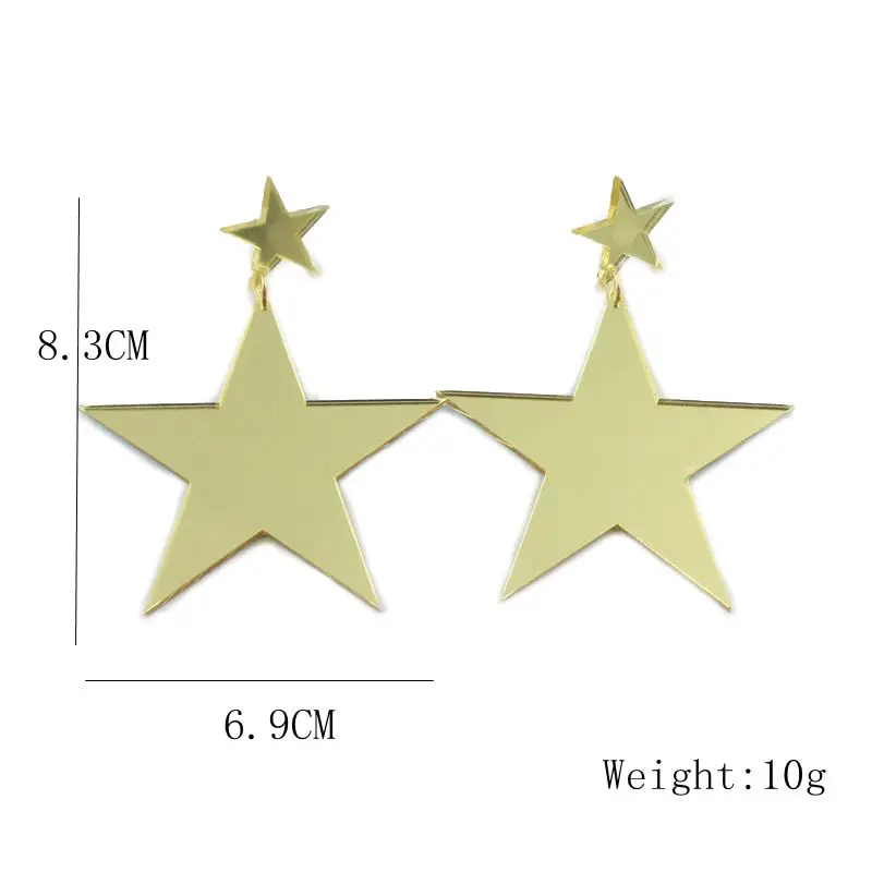 Золотые Зеркальные акриловые серьги пусеты с двойной звездой для женщин Модные