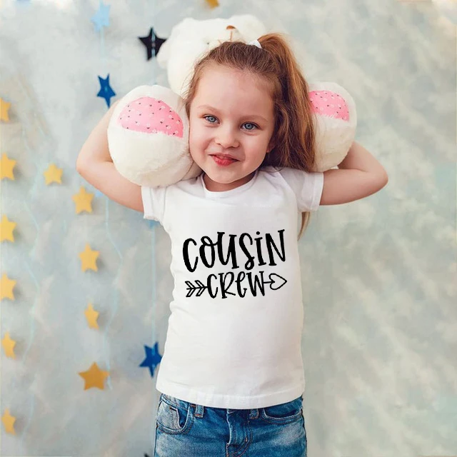 Cousin Crew Pattern Girl Tshirt Summer Fashion Clothes Children Cute Letter Print Boys Tee Shirt Kids Causal T Shirt Street Wear