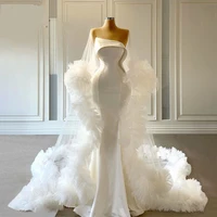 luxury white mermaid wedding dresses 2021 arabic tiered bridal party gowns illusion saudi arabia vestidos de noiva