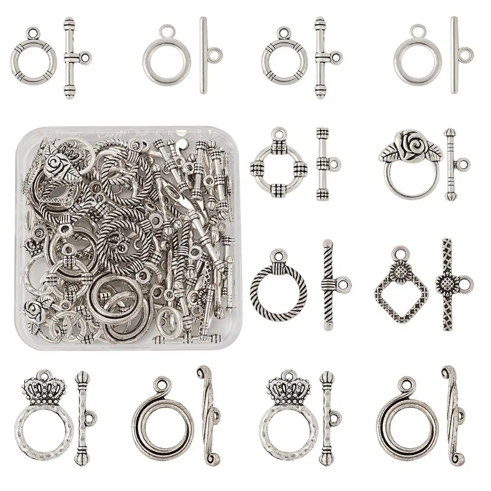 

40sets/box Tibetan Style Alloy Toggle Clasps Mixed Shapes Antique Silver Color For Bracelet Jewelry Findings