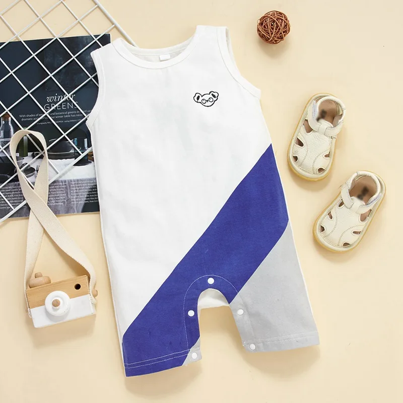 

2021 Summer Baby Boys Clothing Sleeveless One-Piece Rompers 0-24M Newborn Baby Cotton Jumpsuit